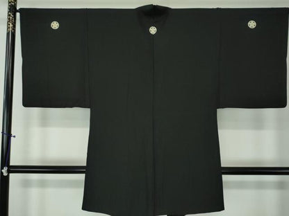平和屋着物●男性 黒紋付 長羽織セット 正絹 逸品 DAAS3093ps