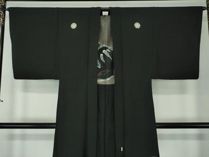 平和屋着物●男性 黒紋付 長羽織セット 正絹 逸品 DAAS3093ps