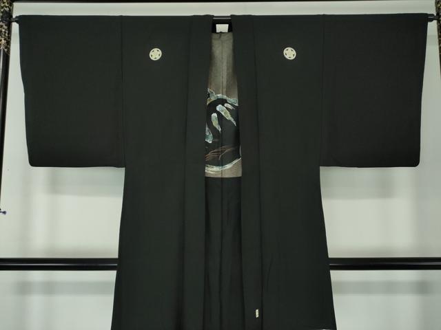平和屋着物●男性 黒紋付 長羽織セット 正絹 逸品 DAAS3093ps