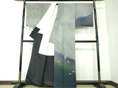 平和屋着物●訪問着 総絞り 刺繍 宝尽くし花文 暈し染め 黒地 金糸 正絹 逸品 未使用 DAAS3115ps