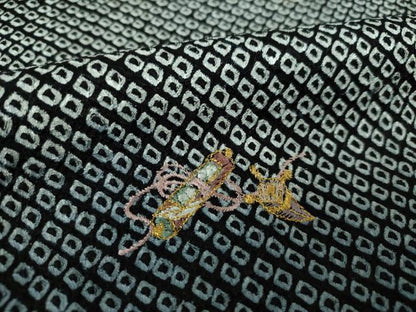 平和屋着物●訪問着 総絞り 刺繍 宝尽くし花文 暈し染め 黒地 金糸 正絹 逸品 未使用 DAAS3115ps