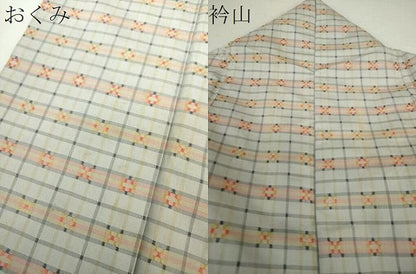 平和屋着物●上質な紬 花織 変わり格子 正絹 逸品 DAAS3130ps