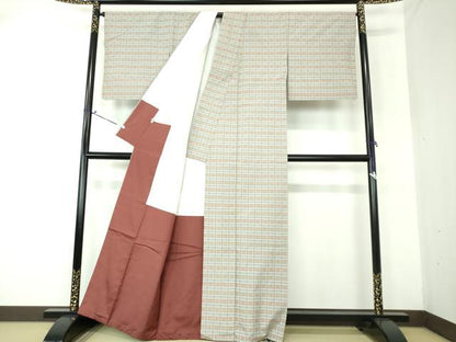 平和屋着物●上質な紬 花織 変わり格子 正絹 逸品 DAAS3130ps