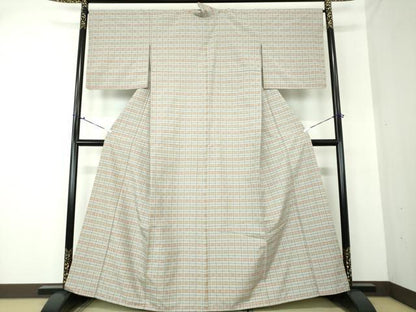 平和屋着物●上質な紬 花織 変わり格子 正絹 逸品 DAAS3130ps