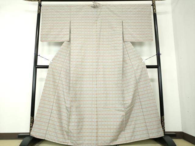 平和屋着物●上質な紬 花織 変わり格子 正絹 逸品 DAAS3130ps