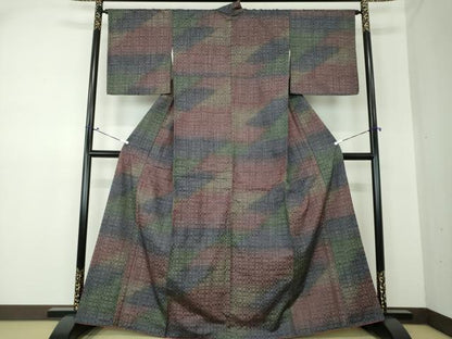 平和屋着物●上質な紬 変わり格子 正絹 逸品 DAAS3135ps