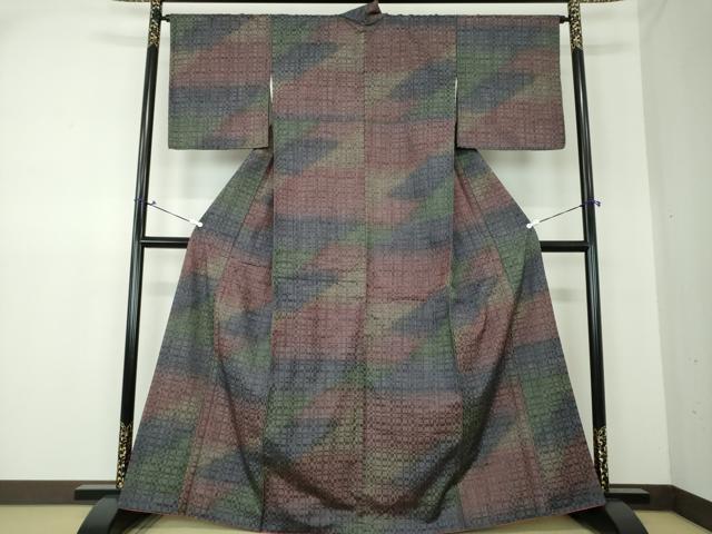 平和屋着物●上質な紬 変わり格子 正絹 逸品 DAAS3135ps