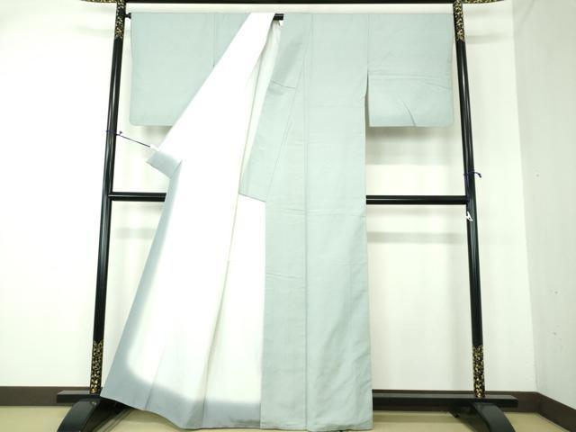 平和屋着物●本場眞綿絢結城紬　色無地　青磁鼠色　証紙付き　正絹　逸品　DAAS3140ps