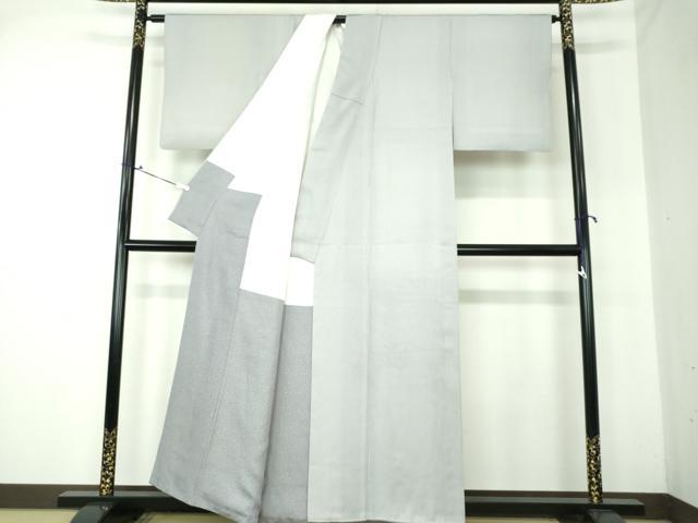 平和屋着物●江戸小紋 作家物 万筋 白色×灰青色 正絹 逸品 DAAS3142ps