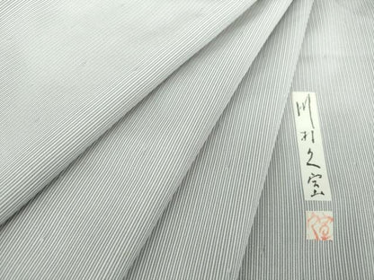 平和屋着物●江戸小紋 作家物 万筋 白色×灰青色 正絹 逸品 DAAS3142ps
