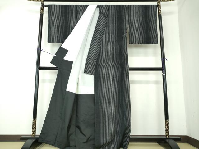 平和屋着物●上質な紬 間道 黒地 正絹 逸品 DAAS3150ps