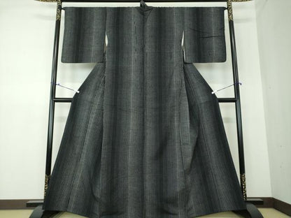 平和屋着物●上質な紬 間道 黒地 正絹 逸品 DAAS3150ps