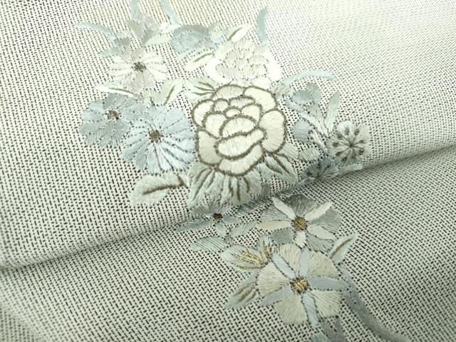 平和屋着物●中国三大刺繍 相良刺繍 本場大島紬 白大島 草花文 金糸 正絹 逸品 未使用 DAAS3152ps