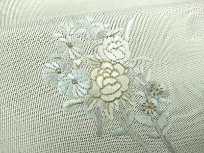 平和屋着物●中国三大刺繍 相良刺繍 本場大島紬 白大島 草花文 金糸 正絹 逸品 未使用 DAAS3152ps