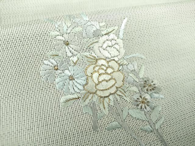 平和屋着物●中国三大刺繍 相良刺繍 本場大島紬 白大島 草花文 金糸 正絹 逸品 未使用 DAAS3152ps