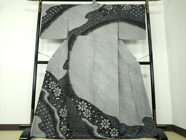 平和屋着物●訪問着 総絞り 吉祥花文 黒地 正絹 逸品 DAAS3157ps