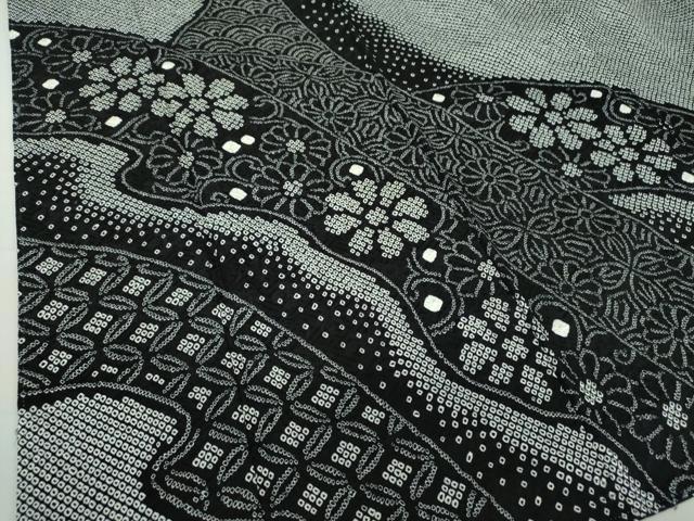 平和屋着物●訪問着 総絞り 吉祥花文 黒地 正絹 逸品 DAAS3157ps