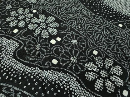 平和屋着物●訪問着 総絞り 吉祥花文 黒地 正絹 逸品 DAAS3157ps