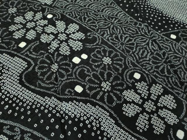平和屋着物●訪問着 総絞り 吉祥花文 黒地 正絹 逸品 DAAS3157ps