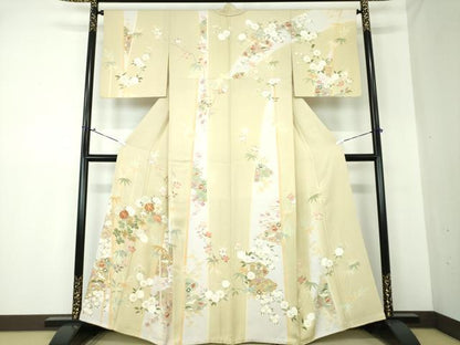 平和屋着物●訪問着 駒刺繍 雲取り宝尽くし飛鶴花文 金彩 正絹 逸品 DAAS3167ps
