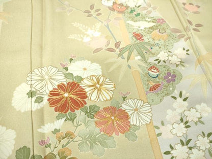 平和屋着物●訪問着 駒刺繍 雲取り宝尽くし飛鶴花文 金彩 正絹 逸品 DAAS3167ps