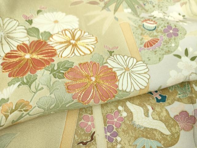 平和屋着物●訪問着 駒刺繍 雲取り宝尽くし飛鶴花文 金彩 正絹 逸品 DAAS3167ps
