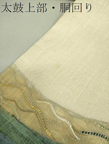 平和屋着物▽太鼓柄袋帯 スリーシーズン帯 春 夏 秋 波霞 金銀糸 正絹 逸品 DAAS3178ps