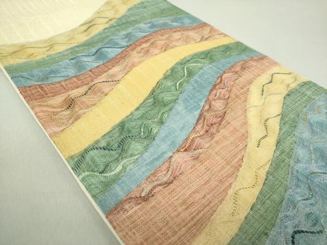平和屋着物▽太鼓柄袋帯 スリーシーズン帯 春 夏 秋 波霞 金銀糸 正絹 逸品 DAAS3178ps