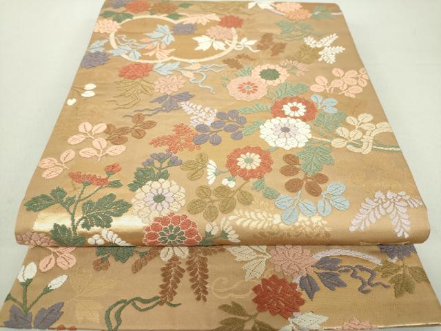 平和屋着物●六通柄袋帯 唐織 地紙草花文 金糸 正絹 逸品 DAAS3200ps