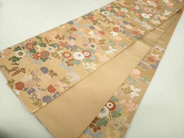 平和屋着物●六通柄袋帯 唐織 地紙草花文 金糸 正絹 逸品 DAAS3200ps