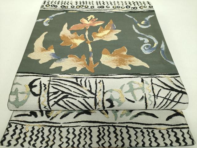 平和屋着物●六通柄袋帯　唐織　横段花文　金糸　正絹　逸品　DAAS3216ps
