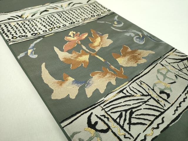 平和屋着物●六通柄袋帯　唐織　横段花文　金糸　正絹　逸品　DAAS3216ps
