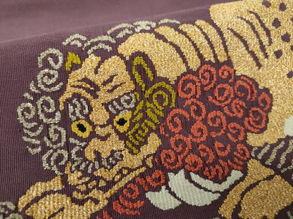 平和屋着物●龍村美術織物　龍村製　爪掻き本綴れ　八寸名古屋帯　瑞獅子　金糸　正絹　逸品　DAAS3240ps