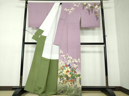 平和屋着物●ファッションデザイナー　花井幸子　訪問着　駒刺繍　吉祥花車文　暈し染め　金彩　正絹　逸品　DAAS3294ps