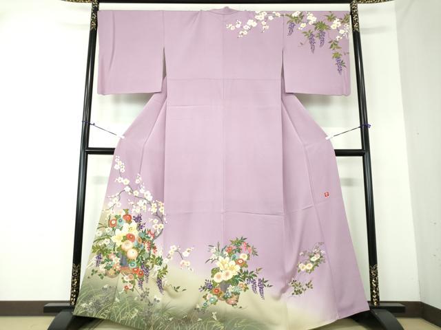 平和屋着物●ファッションデザイナー　花井幸子　訪問着　駒刺繍　吉祥花車文　暈し染め　金彩　正絹　逸品　DAAS3294ps
