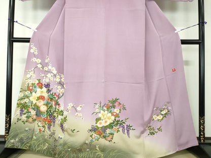 平和屋着物●ファッションデザイナー　花井幸子　訪問着　駒刺繍　吉祥花車文　暈し染め　金彩　正絹　逸品　DAAS3294ps