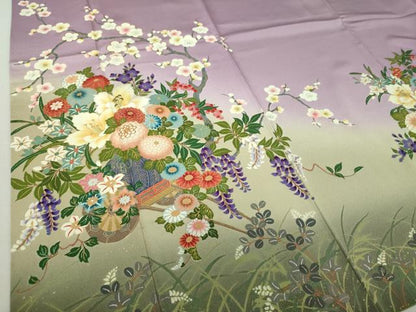 平和屋着物●ファッションデザイナー　花井幸子　訪問着　駒刺繍　吉祥花車文　暈し染め　金彩　正絹　逸品　DAAS3294ps