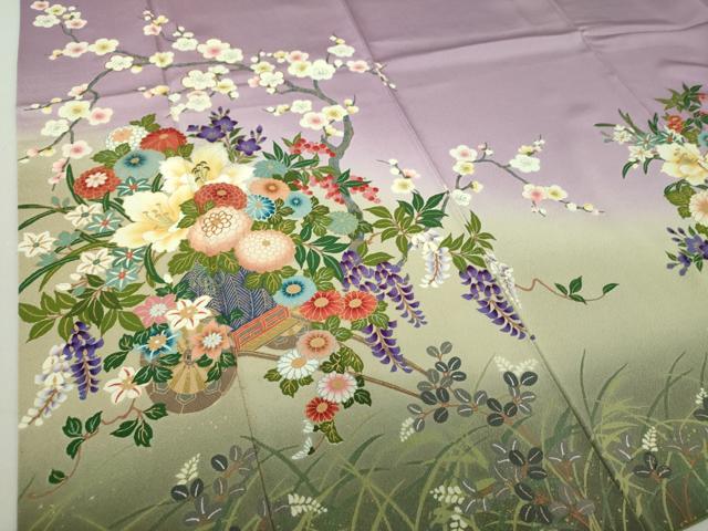 平和屋着物●ファッションデザイナー　花井幸子　訪問着　駒刺繍　吉祥花車文　暈し染め　金彩　正絹　逸品　DAAS3294ps