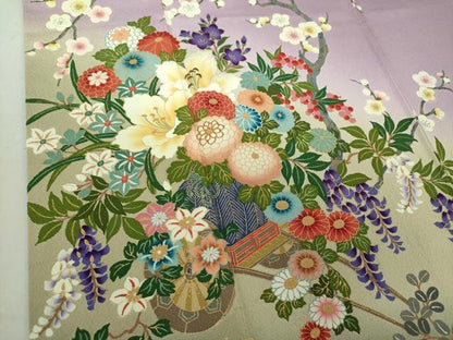 平和屋着物●ファッションデザイナー　花井幸子　訪問着　駒刺繍　吉祥花車文　暈し染め　金彩　正絹　逸品　DAAS3294ps