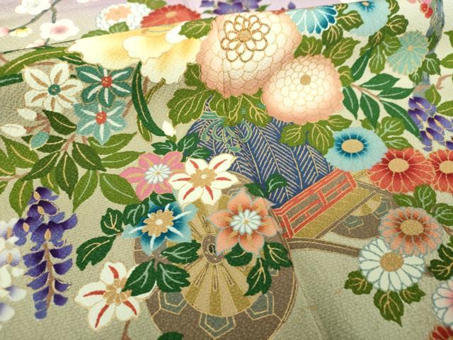 平和屋着物●ファッションデザイナー　花井幸子　訪問着　駒刺繍　吉祥花車文　暈し染め　金彩　正絹　逸品　DAAS3294ps