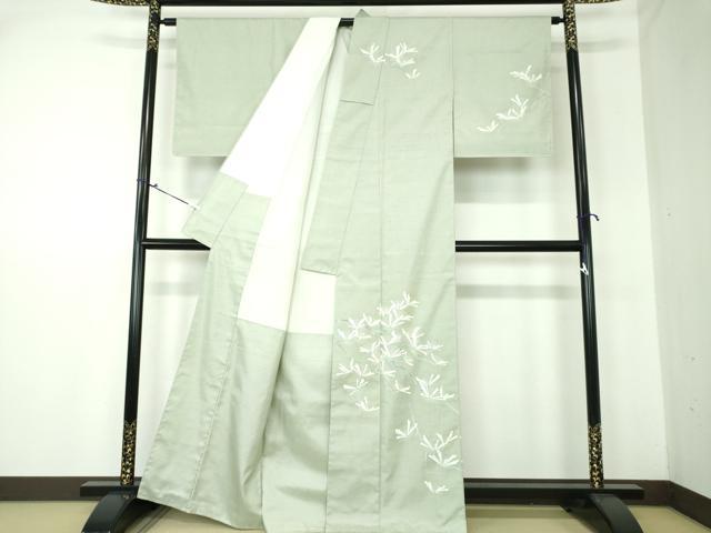 平和屋着物●訪問着　友禅　紬地　若松葉　正絹　逸品　未使用　DAAS3310ps