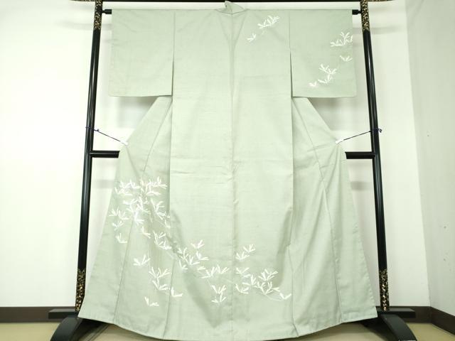 平和屋着物●訪問着　友禅　紬地　若松葉　正絹　逸品　未使用　DAAS3310ps