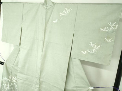 平和屋着物●訪問着　友禅　紬地　若松葉　正絹　逸品　未使用　DAAS3310ps