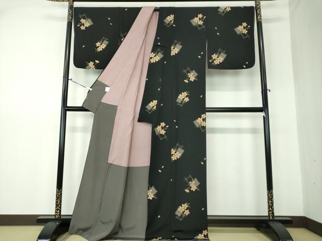 平和屋着物●上質な小紋 舞桜 黒地 正絹 逸品 DAAS3323ps