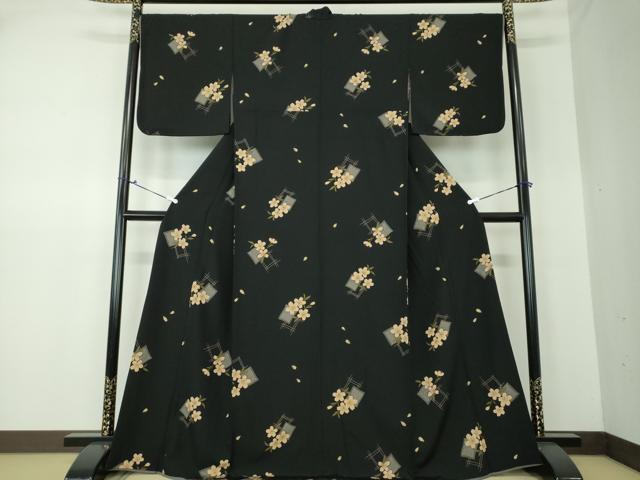 平和屋着物●上質な小紋 舞桜 黒地 正絹 逸品 DAAS3323ps
