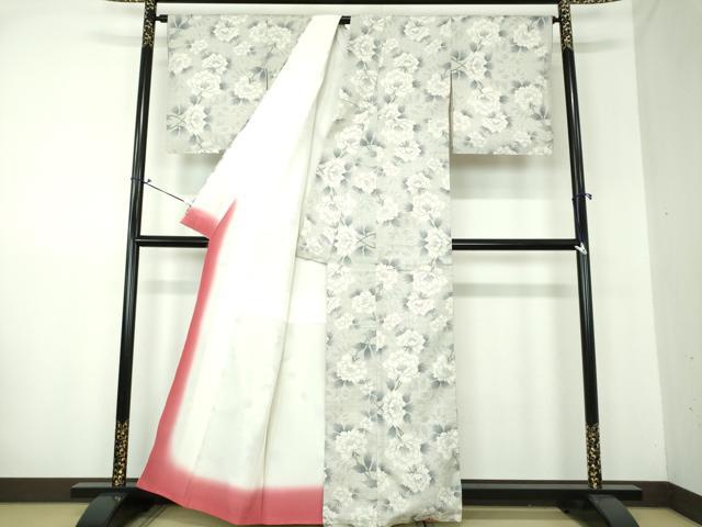平和屋着物●本場大島紬　白大島　9魔　総絣　牡丹文　正絹　逸品　DAAS3344ps