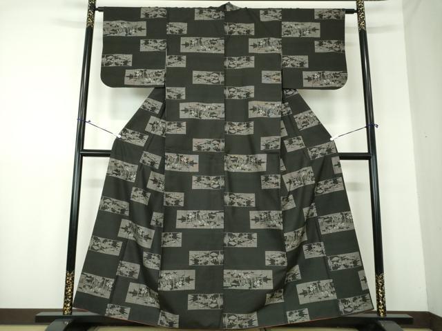 平和屋着物●本場大島紬　9マルキ　横段風景花文　正絹　逸品　DAAS3347ps