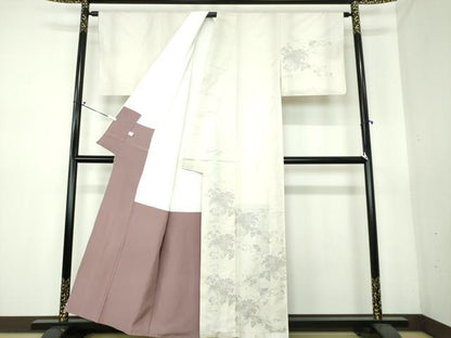 平和屋着物●本場大島紬　白大島　訪問着　雪輪花文　正絹　逸品　DAAS3383ps