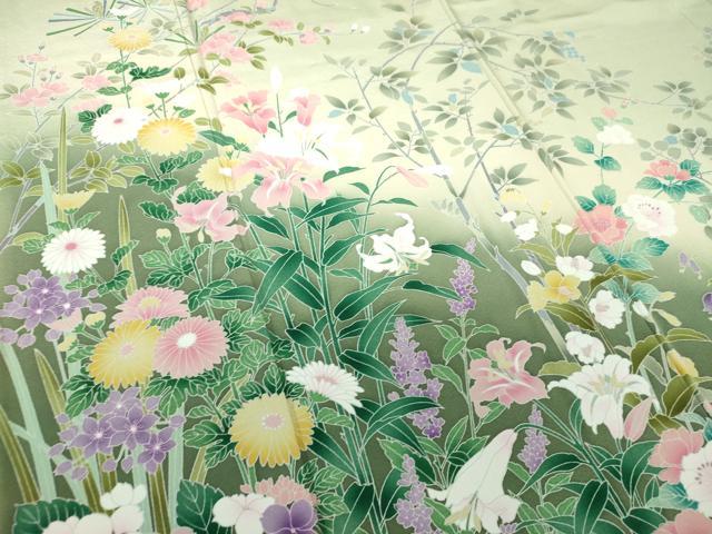 平和屋着物●訪問着　友禅　華麗な花　百合　暈し染め　正絹　逸品　DAAS3423ps