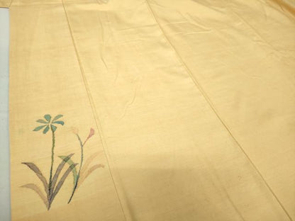 平和屋着物●西陣 宮階織物 宮繍苑 里葉 紬 ワンポイント 草花文 浅黄色 正絹 逸品 DAAS3468ps